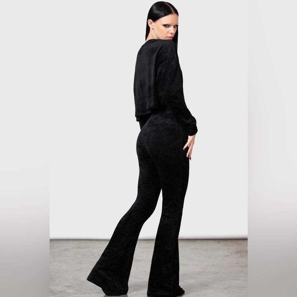 Killstar Black Velvet Spiderweb Flare Pants